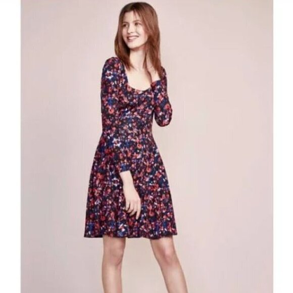 NWT HD in Paris (Small) Floral Knit Swing Saraid Print Dress Anthropologie - Picture 1 of 9